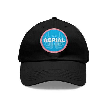 Aerial Studio Round Leather Patch Hat | White dad cap with blue logo